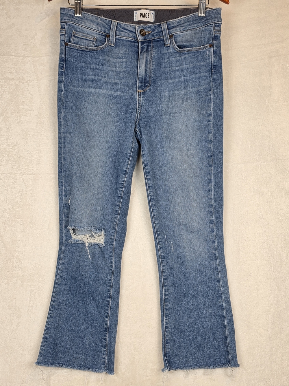 Paige Colette Crop Flare‎ Jeans Womens 29 Distressed Raw Hem Made in USA